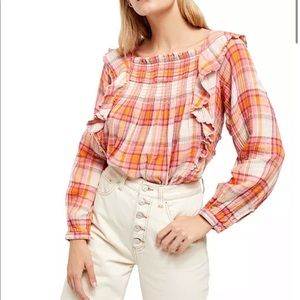 Siena Plaid Pullover Top Free People M NWT